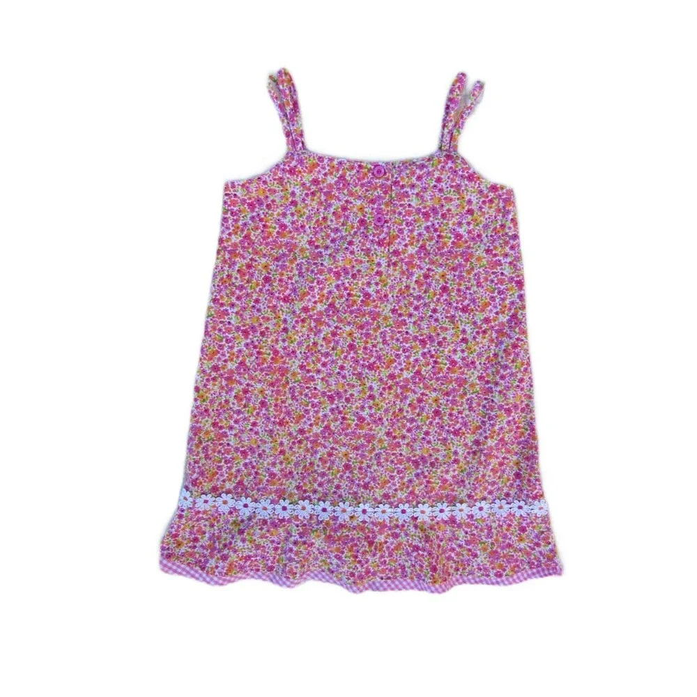 Girls Size 6 Tank Dress Pink Floral Print Embroidered Flowers Blueberi Boulevard